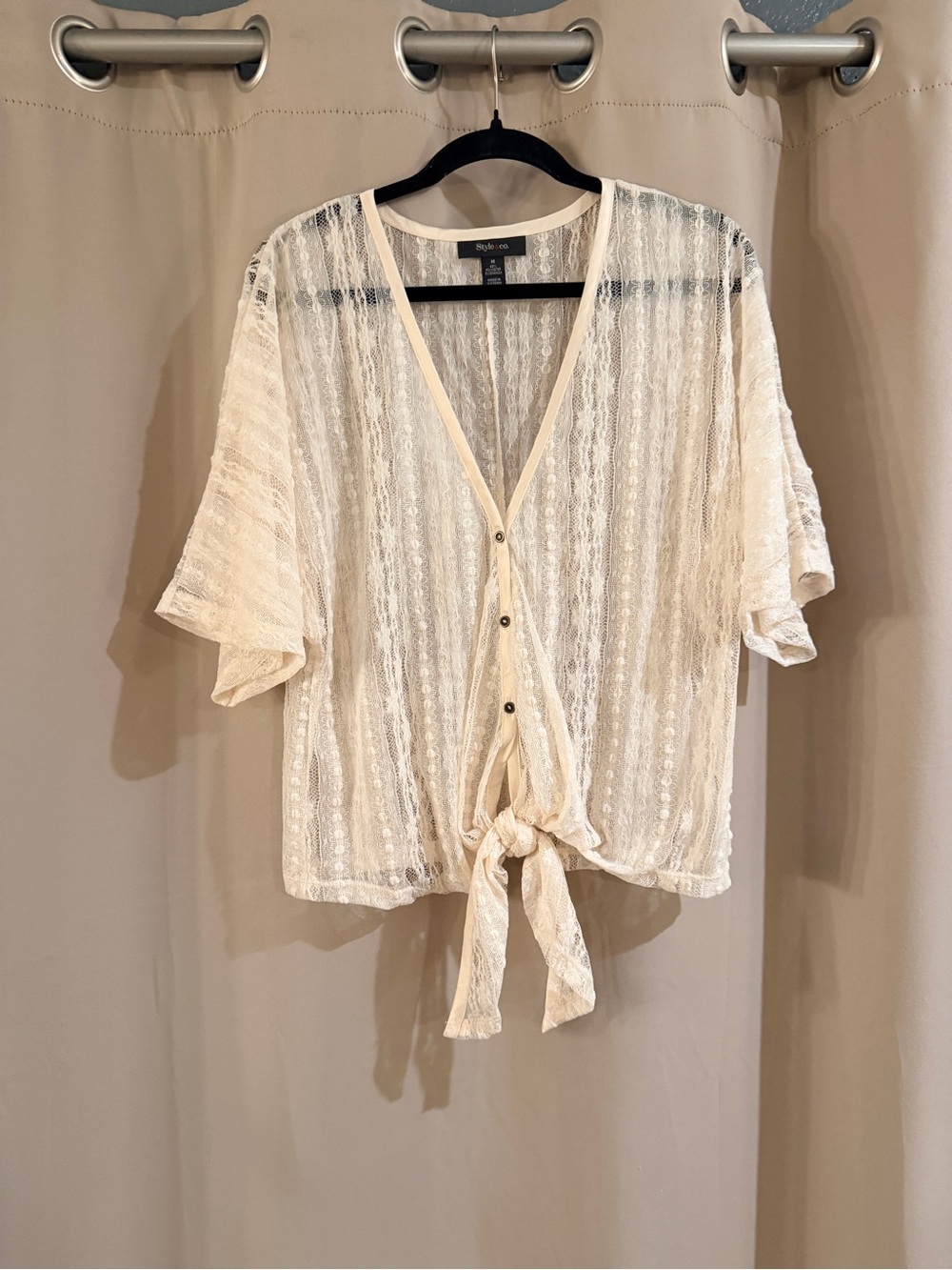 Style & Co. Ivory Lace Tie-Front Blouse